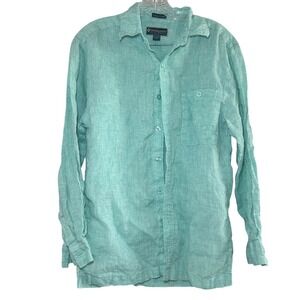 Weekender green blue linen button up shirt men's small casual resort vacation